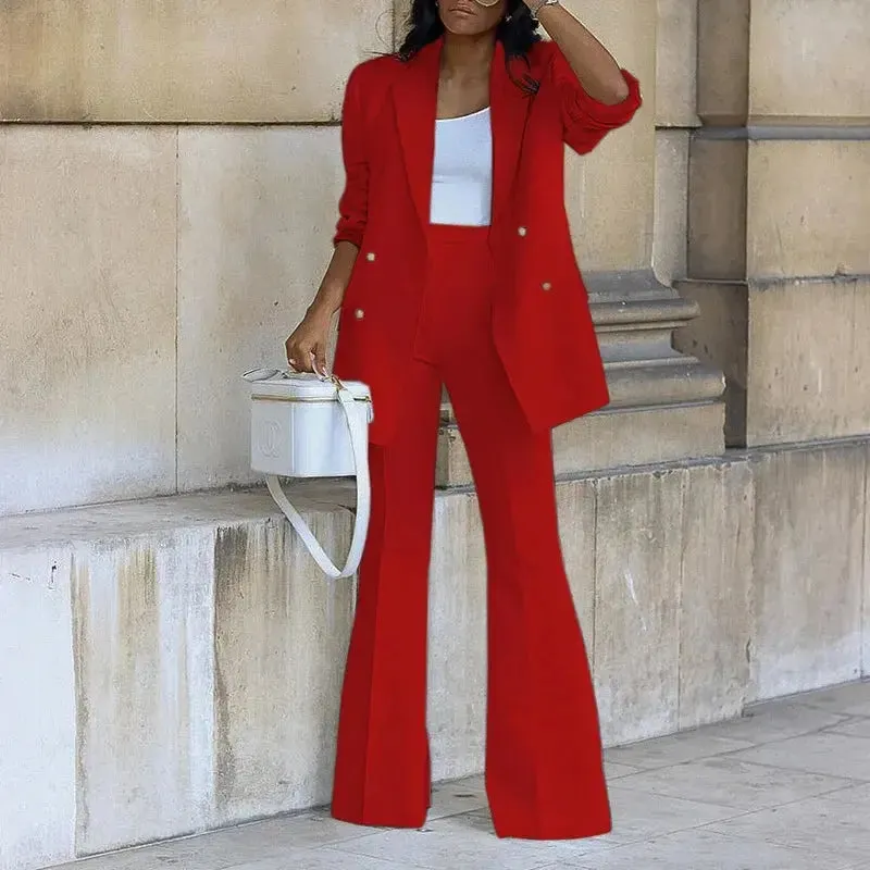 Double Breasted Jacket and Wide-leg Pants Suit