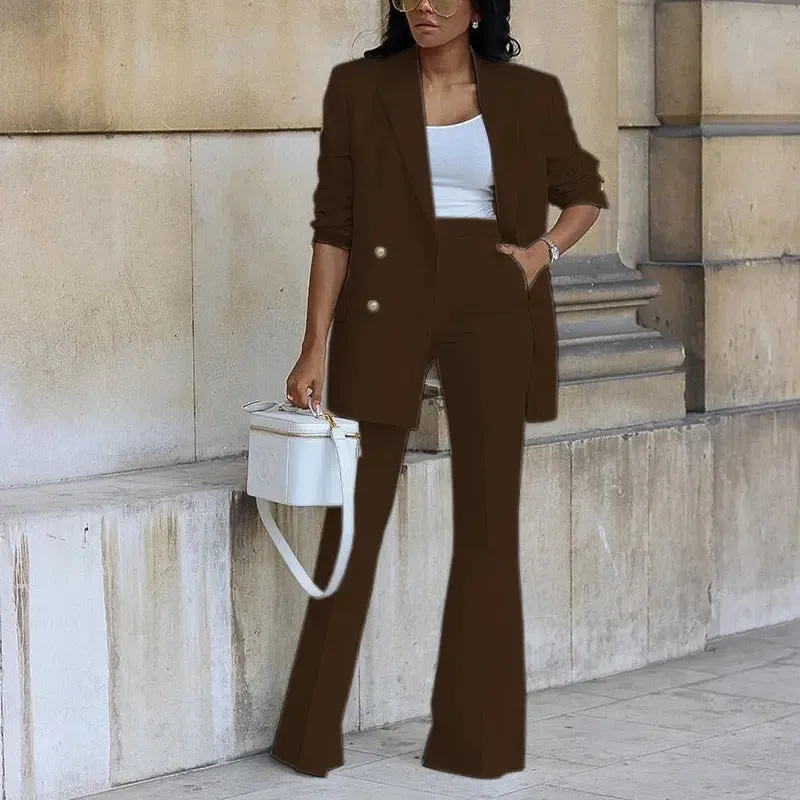 Double Breasted Jacket and Wide-leg Pants Suit