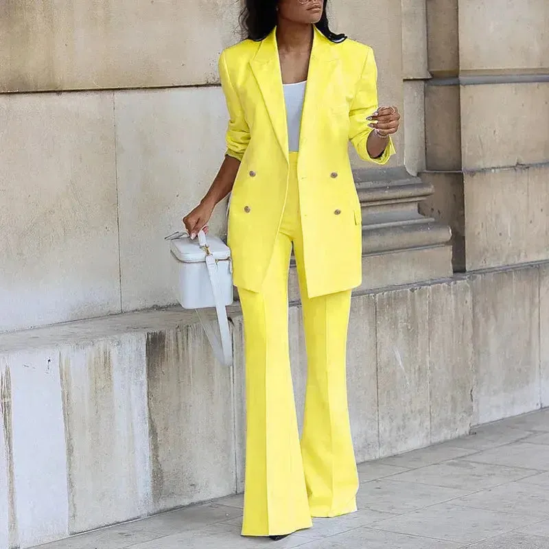 Double Breasted Jacket and Wide-leg Pants Suit