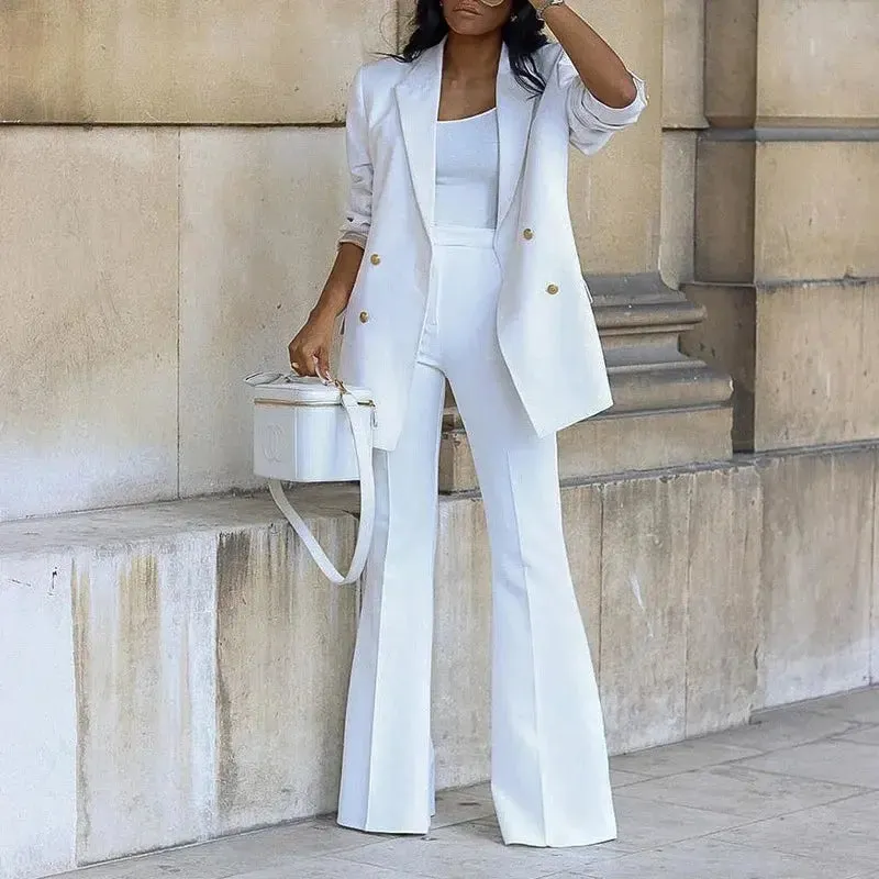Double Breasted Jacket and Wide-leg Pants Suit