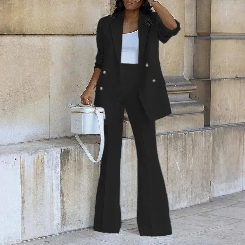 Double Breasted Jacket and Wide-leg Pants Suit
