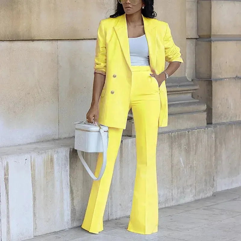 Double Breasted Jacket and Wide-leg Pants Suit