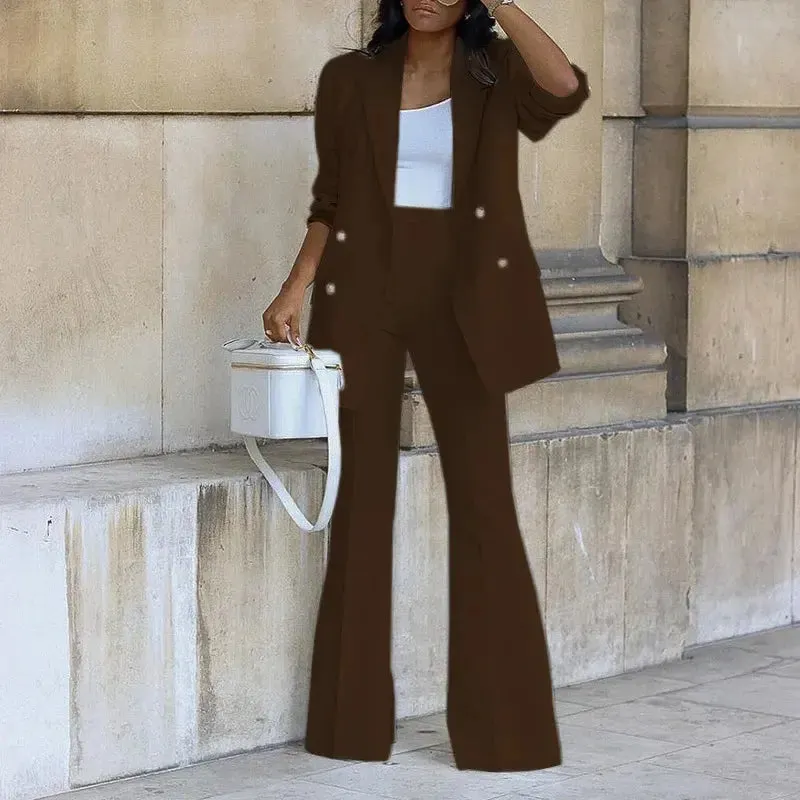 Double Breasted Jacket and Wide-leg Pants Suit