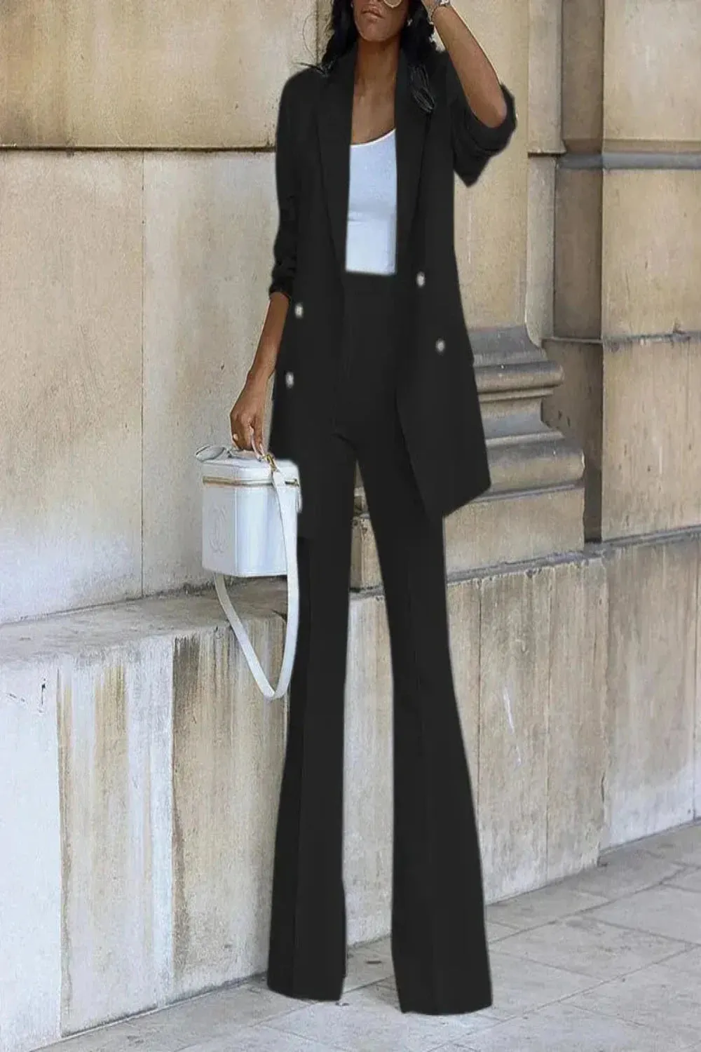 Double Breasted Jacket and Wide-leg Pants Suit