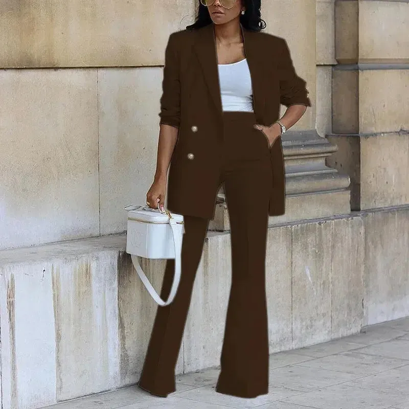 Double Breasted Jacket and Wide-leg Pants Suit