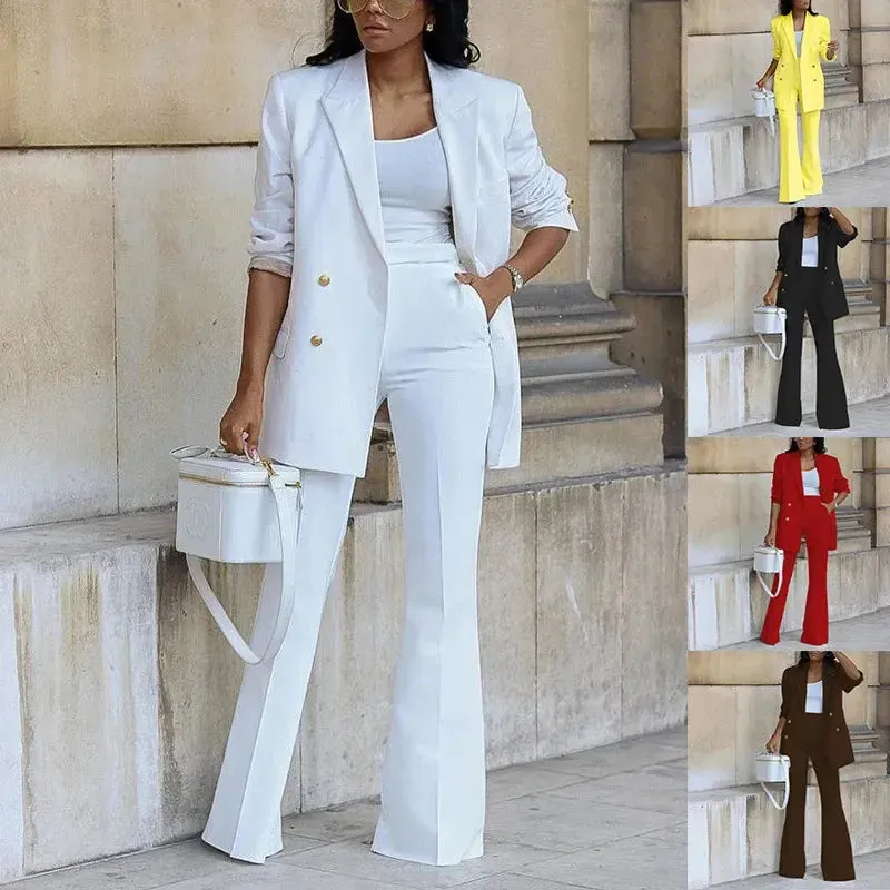 Double Breasted Jacket and Wide-leg Pants Suit