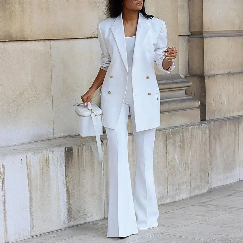Double Breasted Jacket and Wide-leg Pants Suit