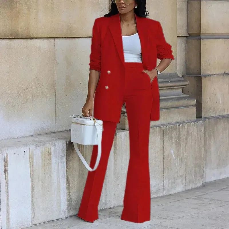 Double Breasted Jacket and Wide-leg Pants Suit