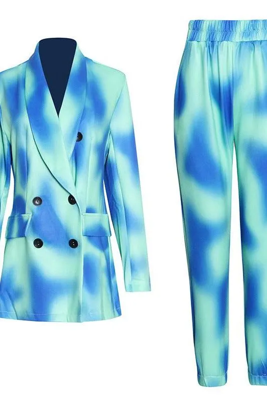 Double-breasted printed suit   elastic pants