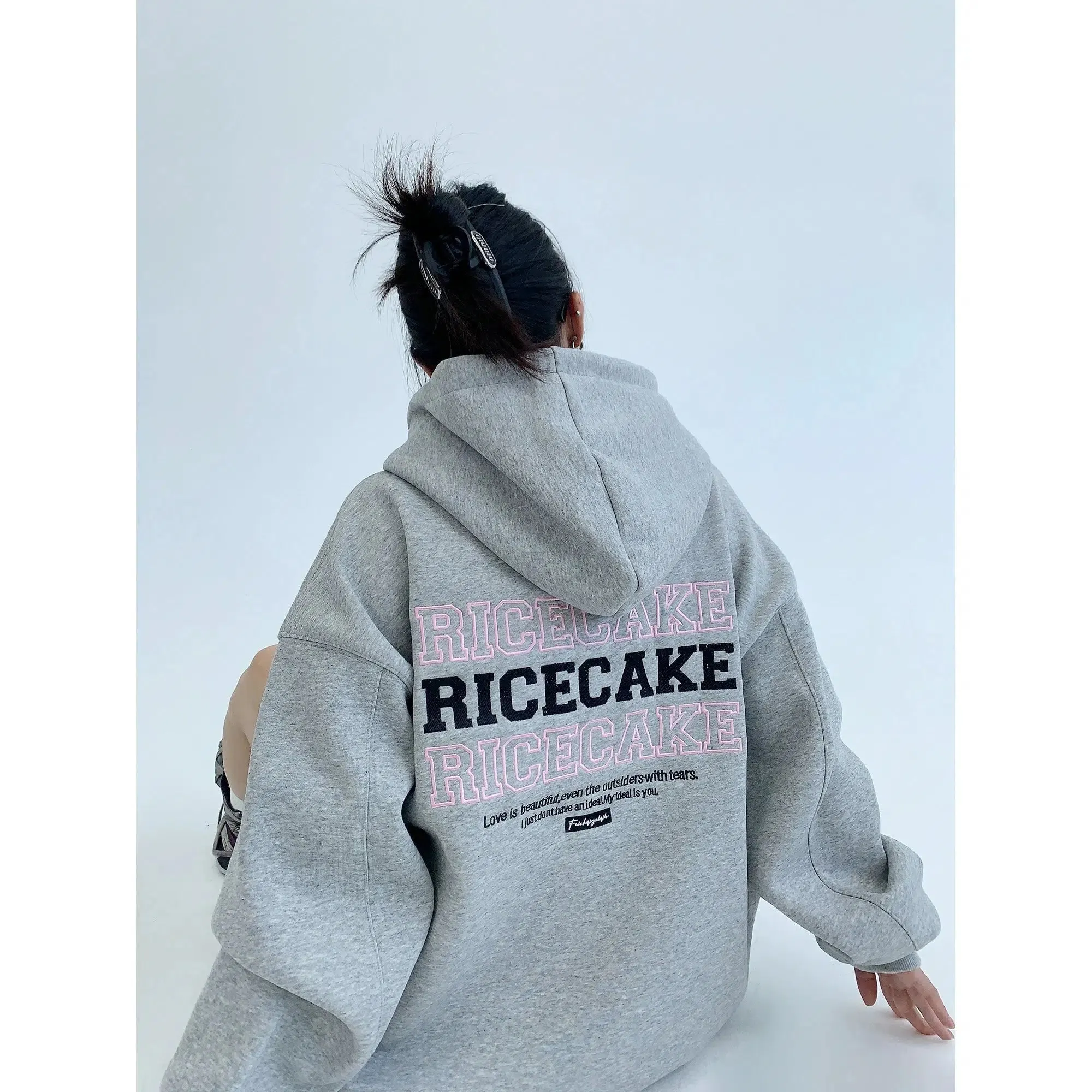 Embroidered Plush Hooded Sweatshirt
