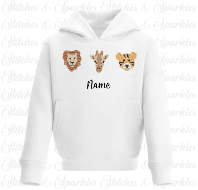 Embroidered Safari Animals - Pull on Hoodie