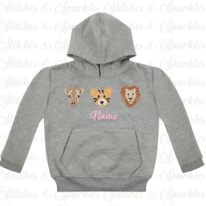 Embroidered Safari Animals - Pull on Hoodie