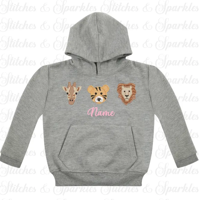 Embroidered Safari Animals - Pull on Hoodie