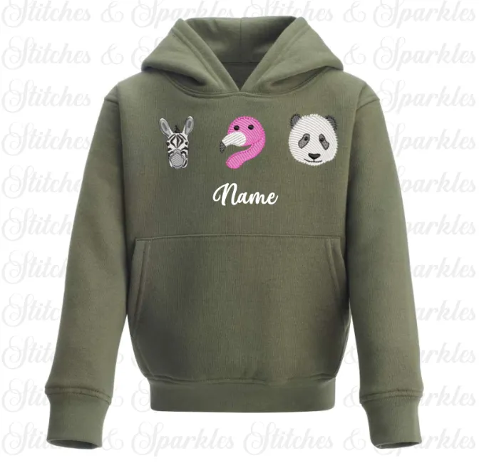 Embroidered Safari Animals - Pull on Hoodie