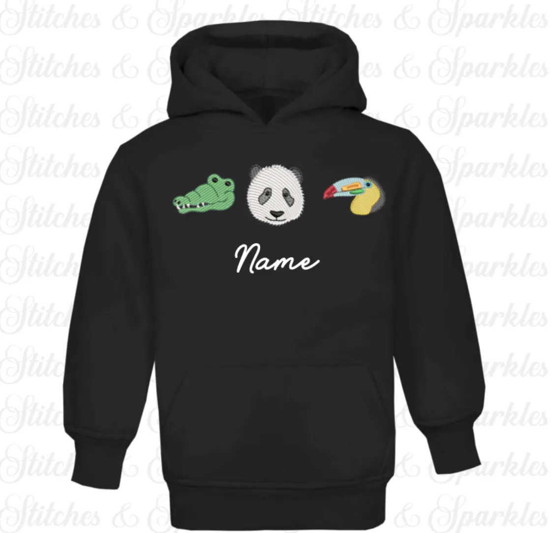 Embroidered Safari Animals - Pull on Hoodie