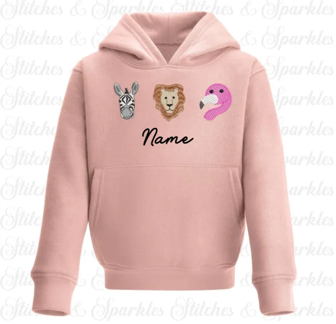 Embroidered Safari Animals - Pull on Hoodie