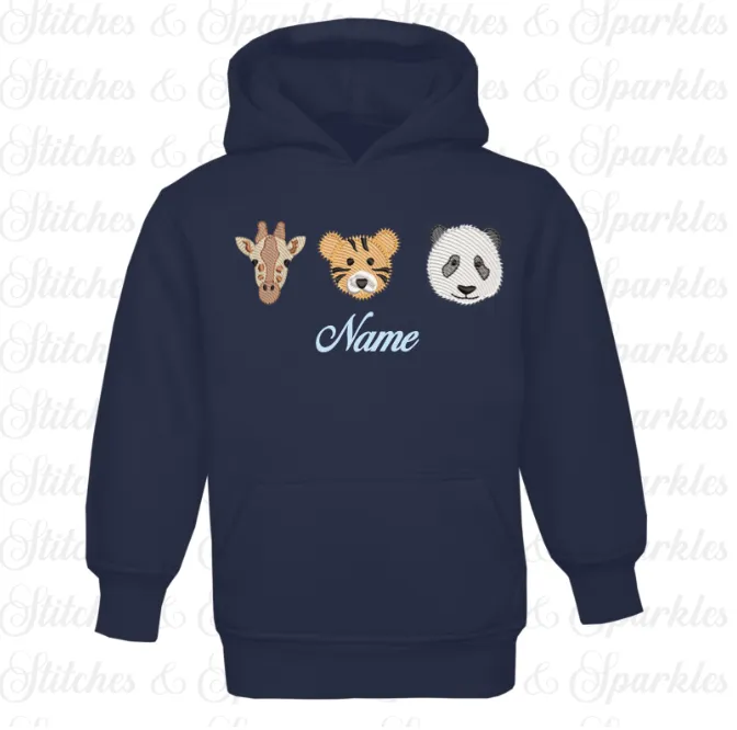 Embroidered Safari Animals - Pull on Hoodie