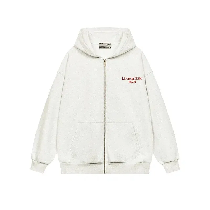 Embroidered Slogan Zipper Hoodie
