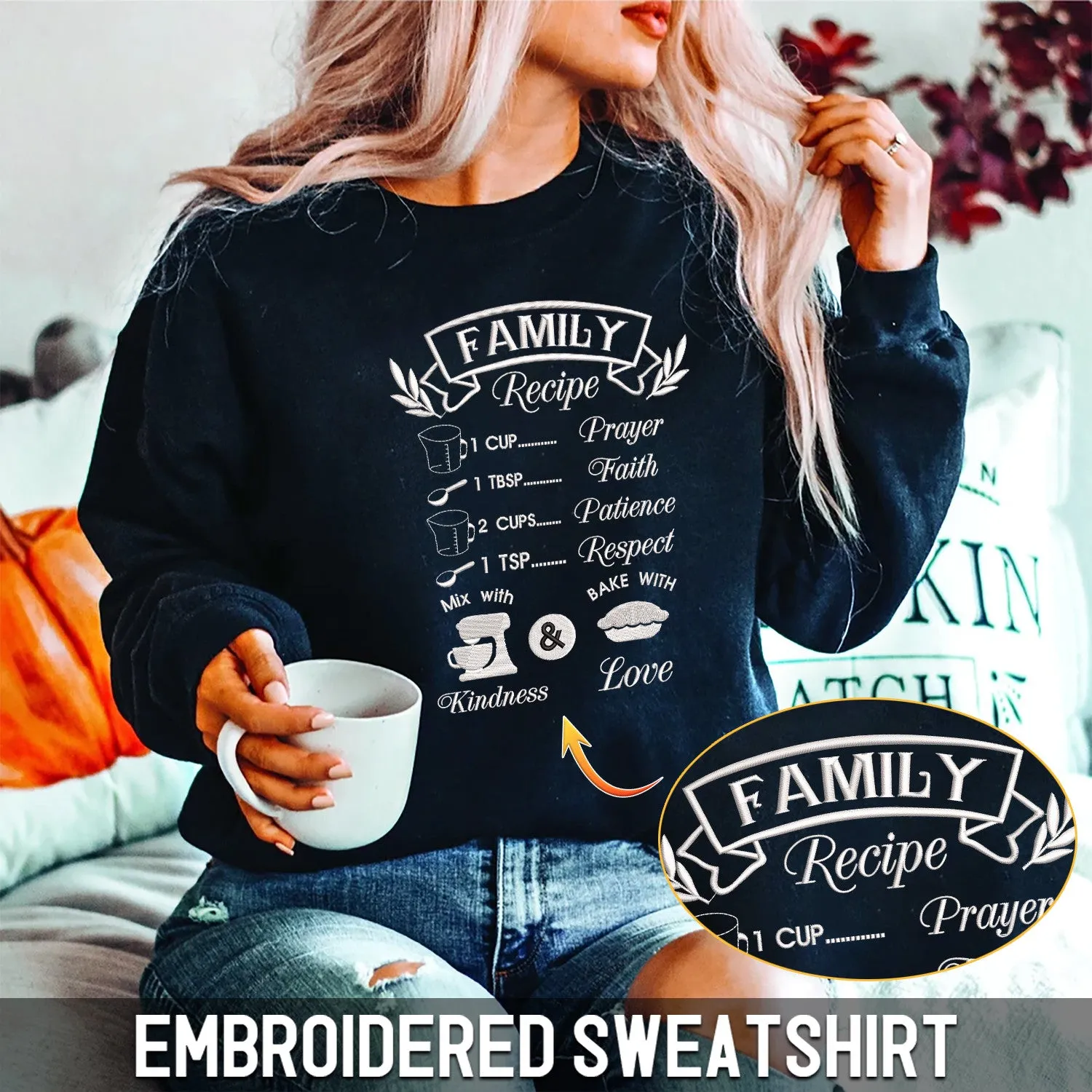 Family Recipe Embroidered Sweatshirt - Embroidered Hoodie