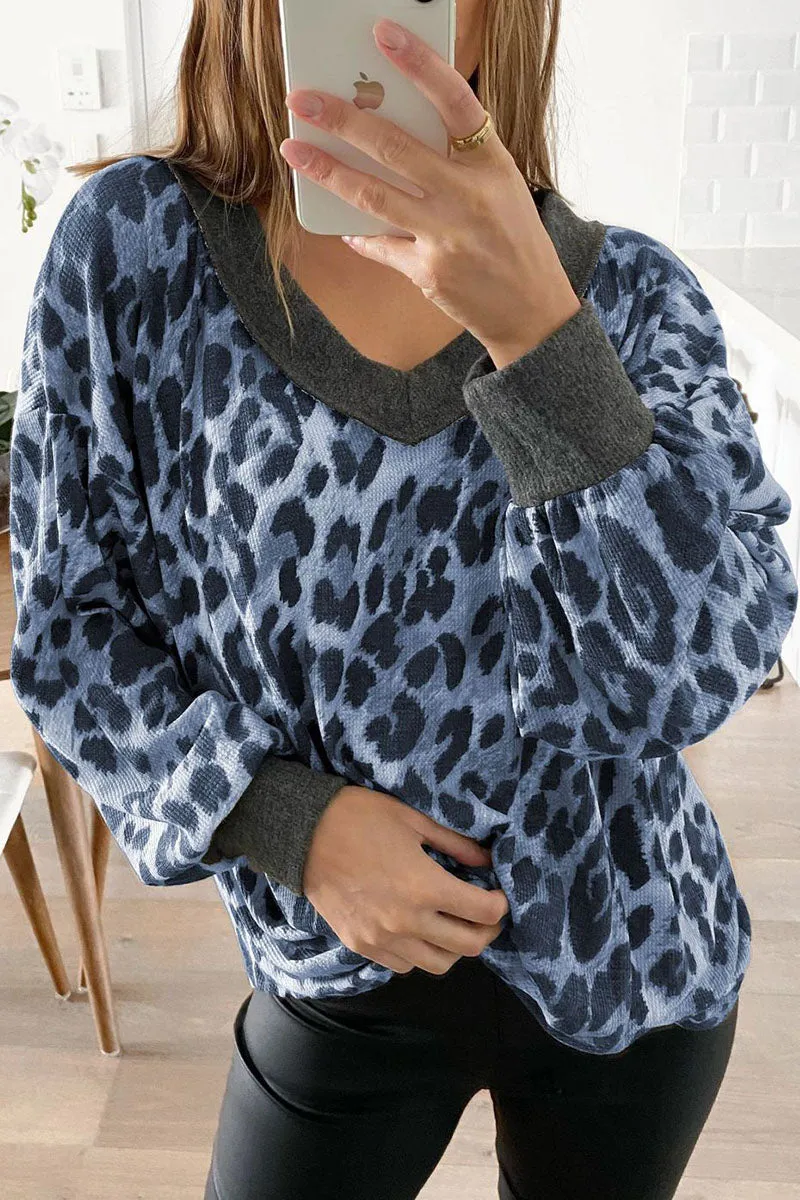 Fashion Street Leopard Split Joint V Neck Tops