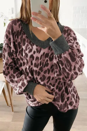 Fashion Street Leopard Split Joint V Neck Tops