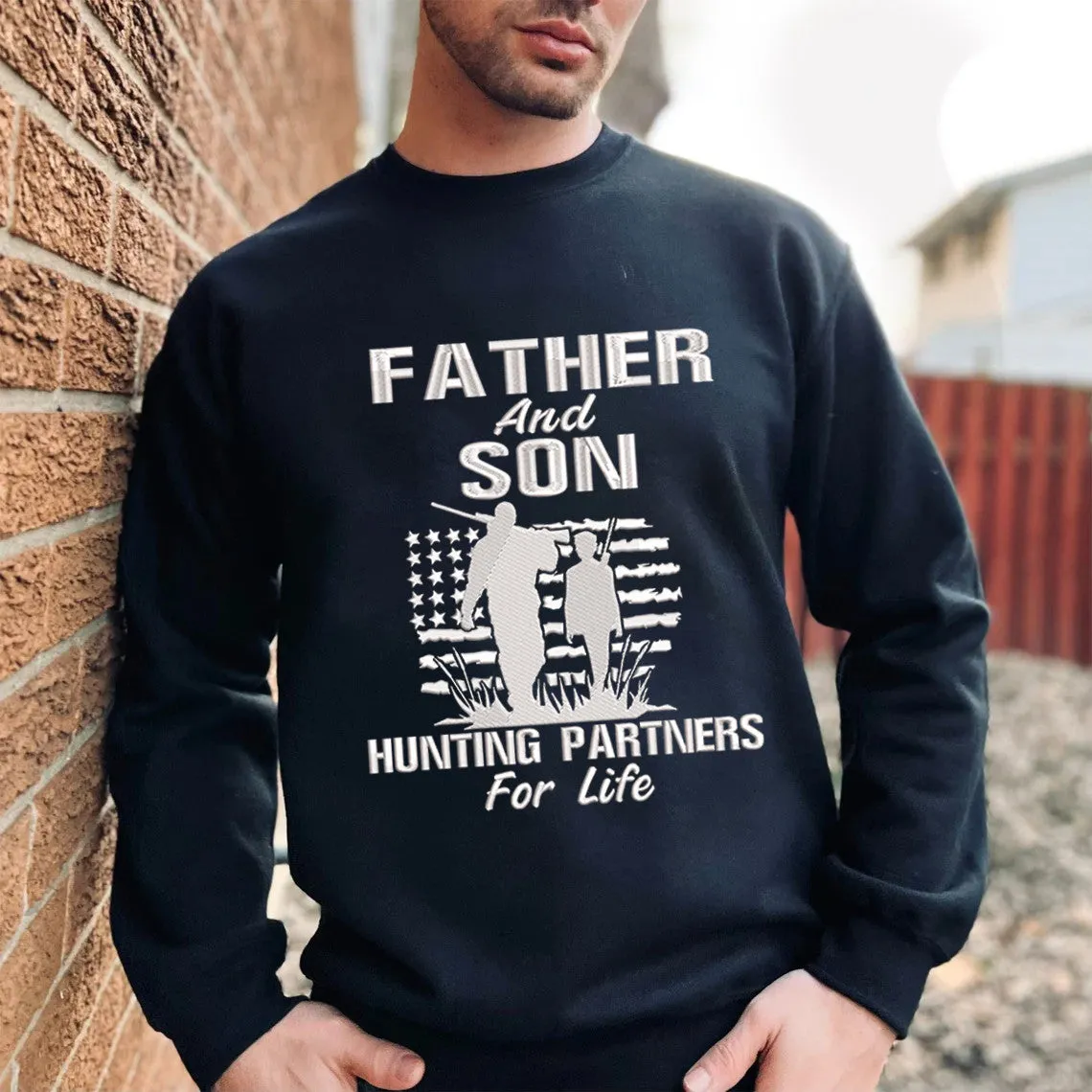 Father And Son Hunting Partners For Life Embroidered Sweatshirt - Embroidered Hoodie Tad