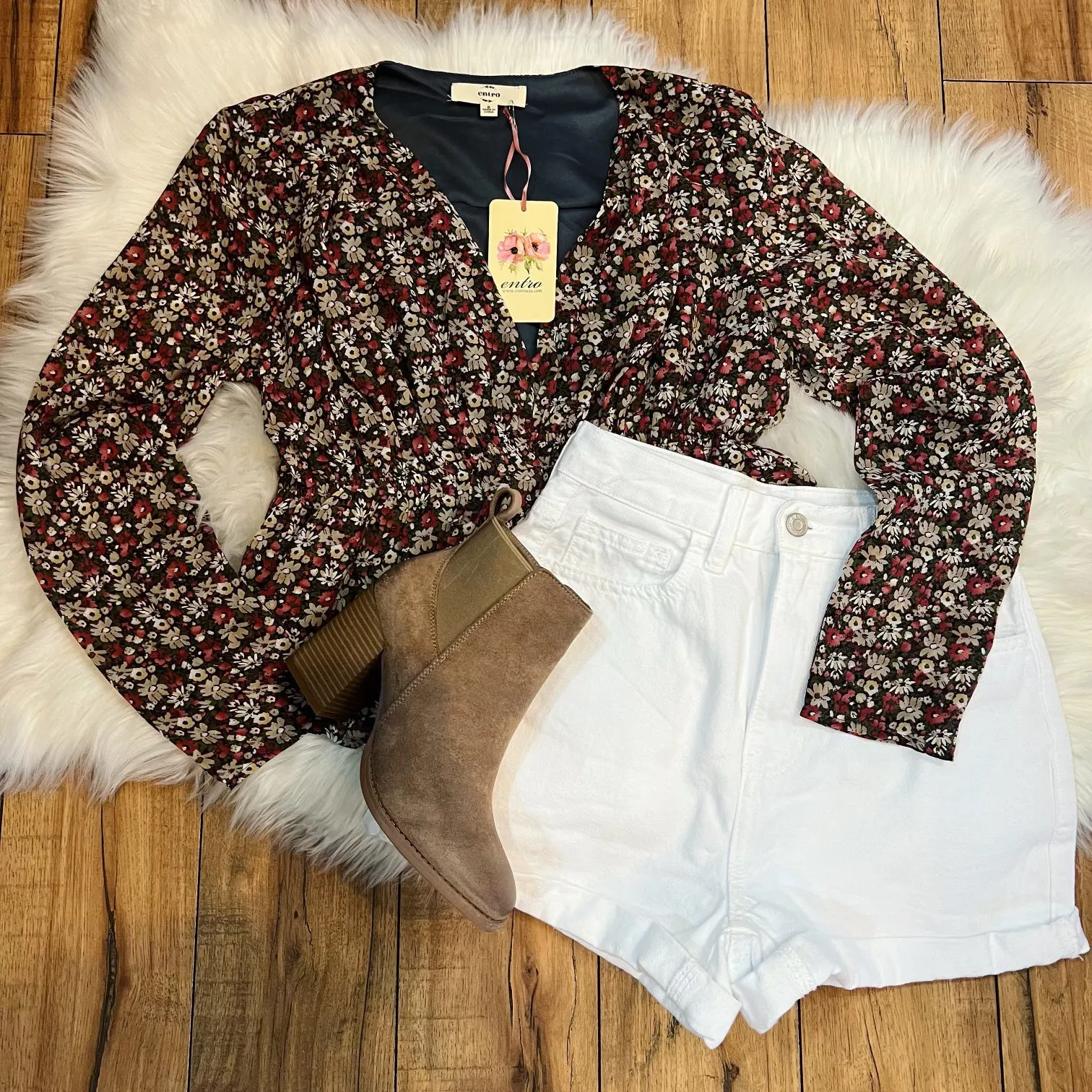 Floral Padded Shoulder Top