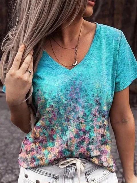 Floral V Neck Floral-print Tops