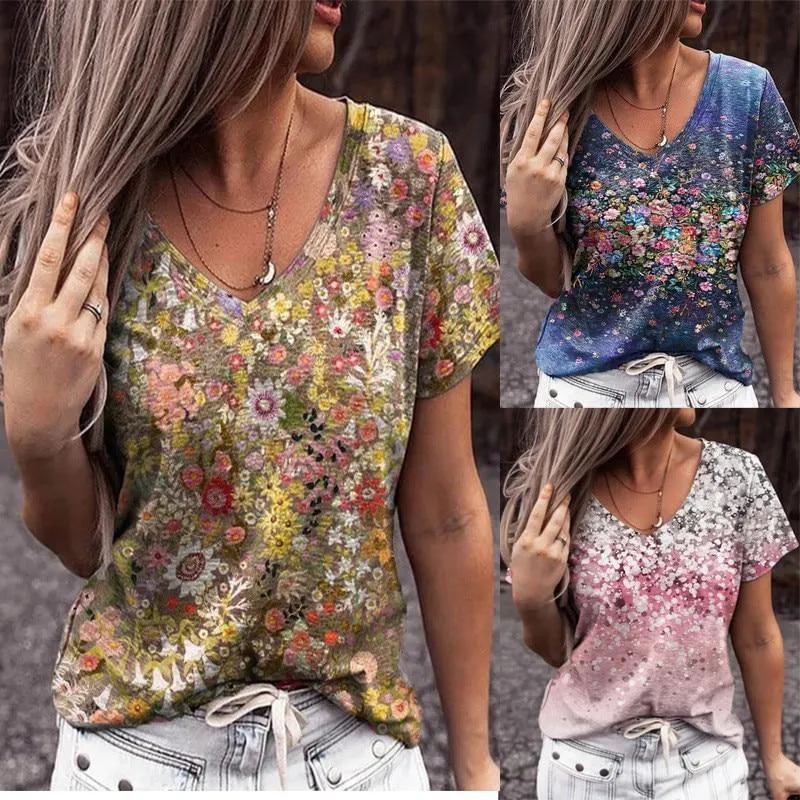 Floral V Neck Floral-print Tops
