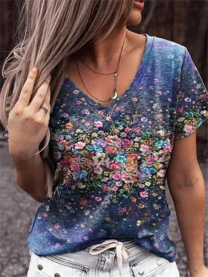Floral V Neck Floral-print Tops