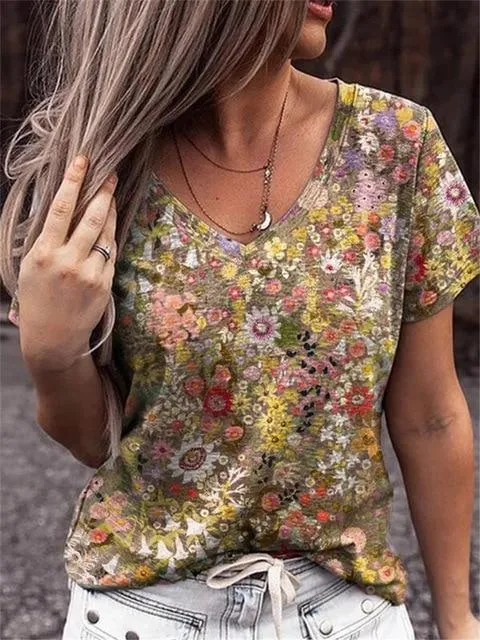 Floral V Neck Floral-print Tops