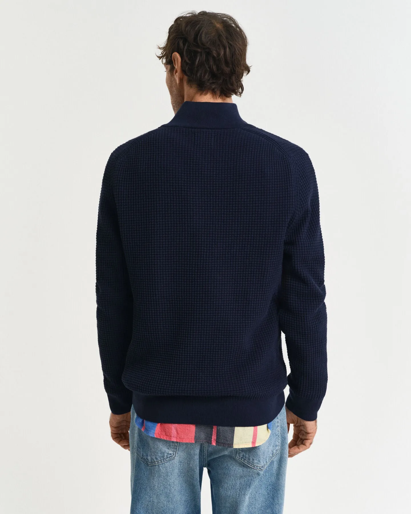 Gant Mens Textured cotton half zip - Evening blue