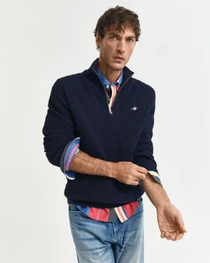 Gant Mens Textured cotton half zip - Evening blue