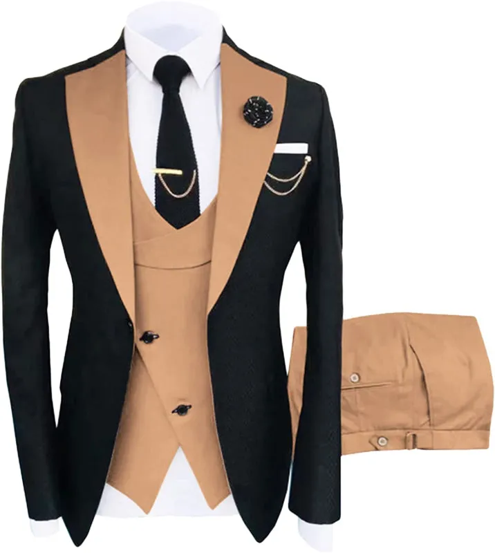 Glamorous Khaki Shawl Lapel Three Pieces Prom Suits Slim Fit Wedding Suits for Men