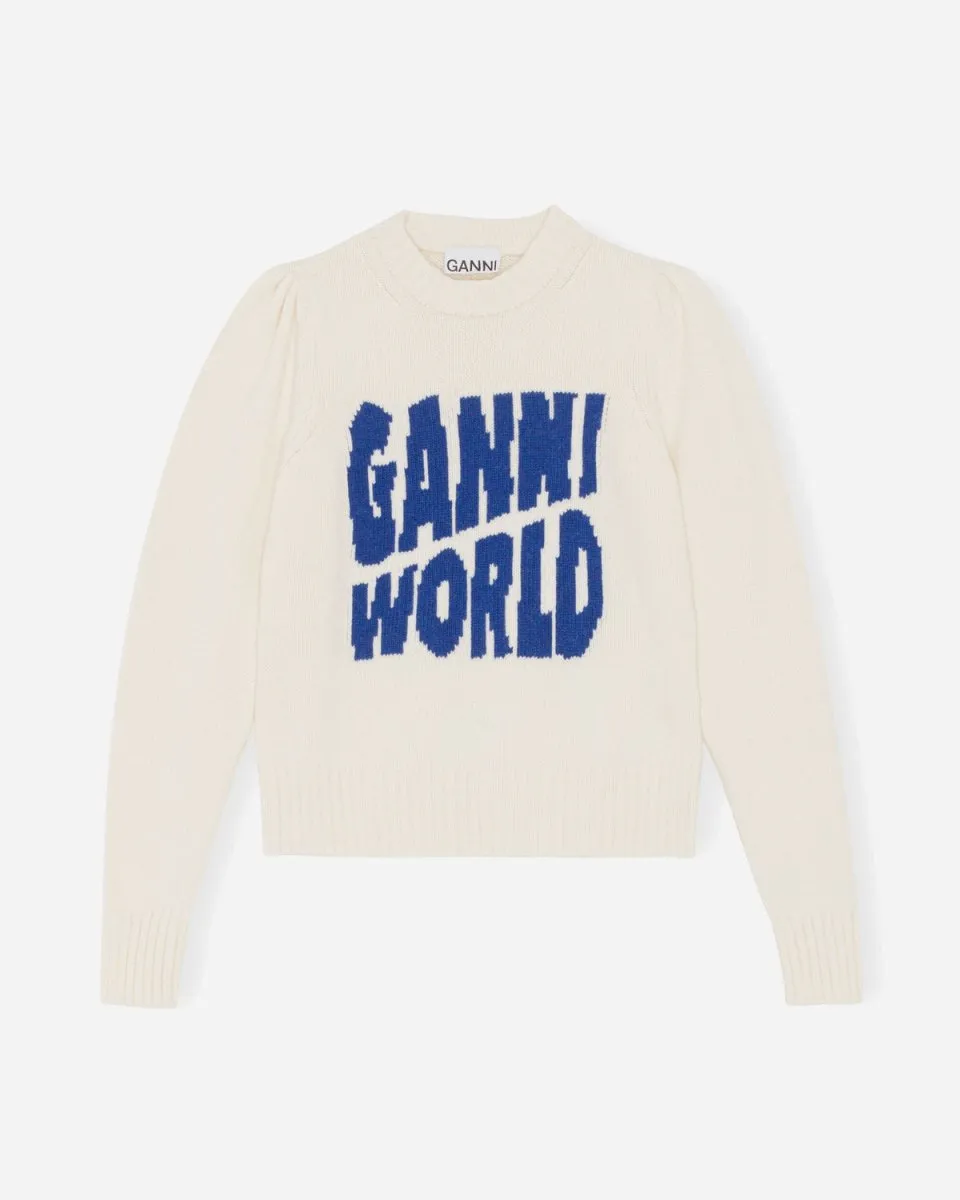 Graphic Puff Shoulder Ganni World - Egret