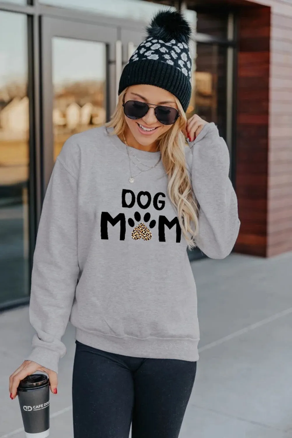 Gray DOG MOM Leopard Claw Print Long Sleeve Sweatshirt