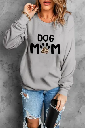 Gray DOG MOM Leopard Claw Print Long Sleeve Sweatshirt