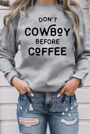 Gray Letter Print Drop Shoulder Crew Neck Pullover Sweatshirt
