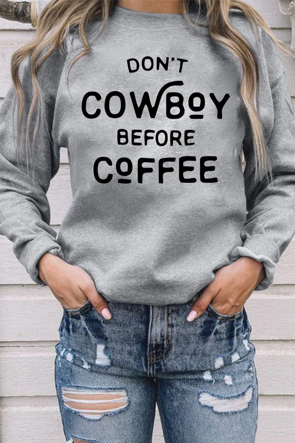 Gray Letter Print Drop Shoulder Crew Neck Pullover Sweatshirt