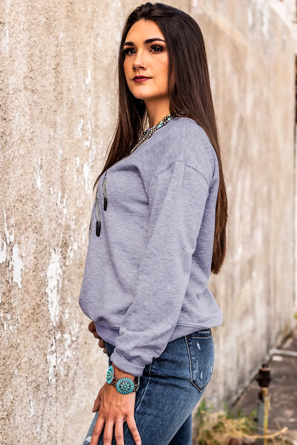Gray Wild Soul Western Graphic Print Drop Shoulder Pullover Sweatshirt