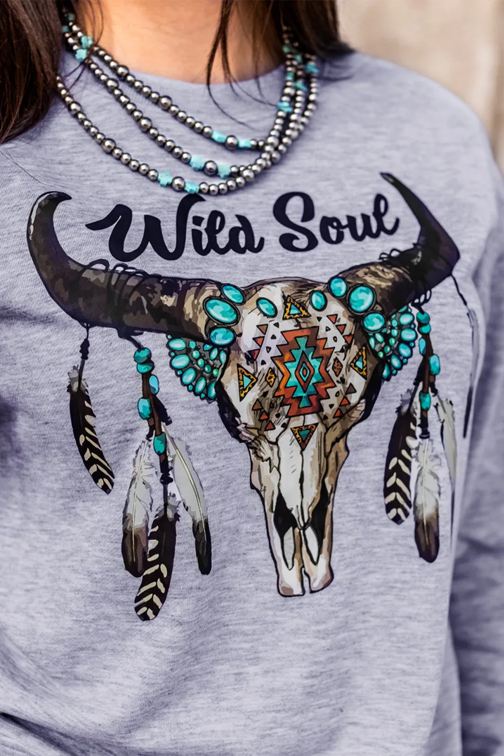 Gray Wild Soul Western Graphic Print Drop Shoulder Pullover Sweatshirt