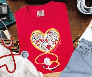 Heart Stethoscope filled w/ Nurse Icons RED Tee or Sweatshirt