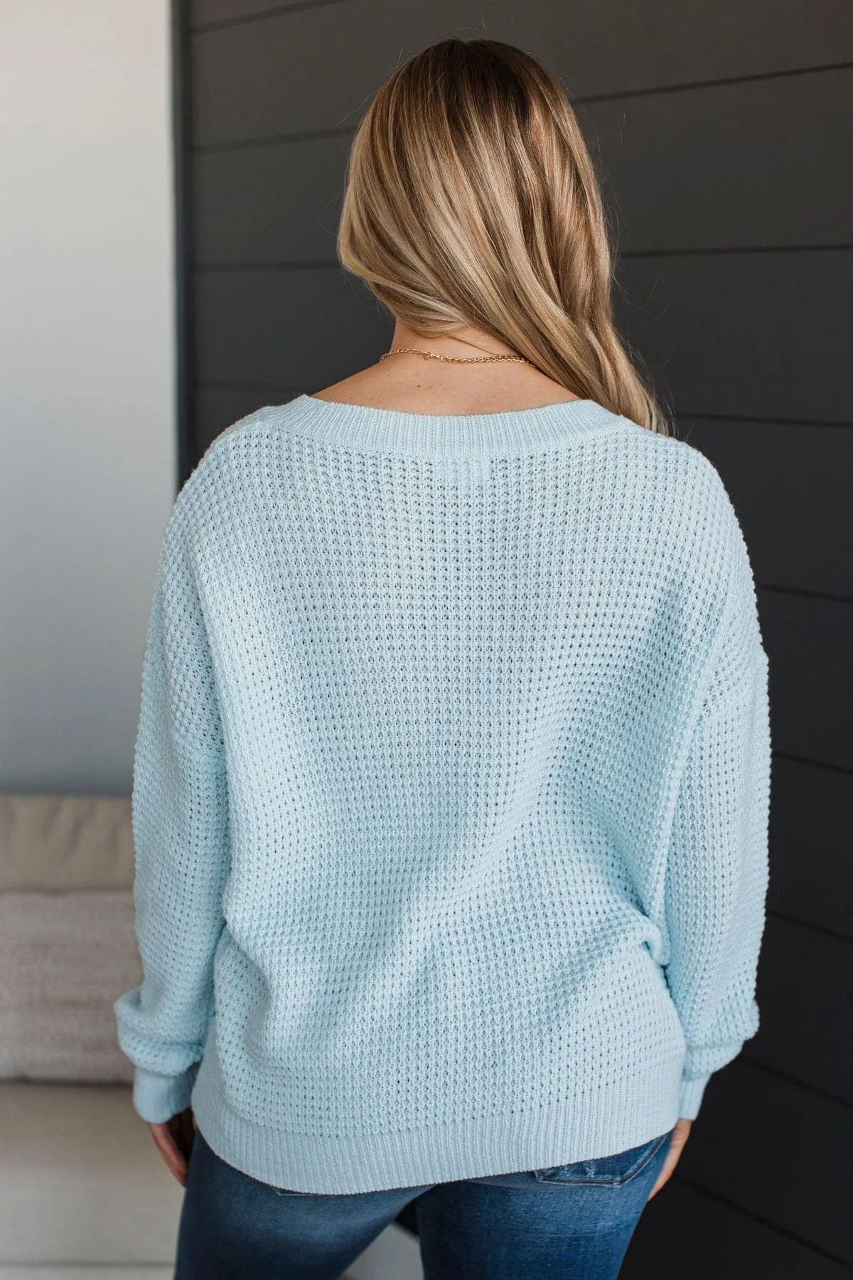 Inspiring Love V-Neck Sweater- Light Blue