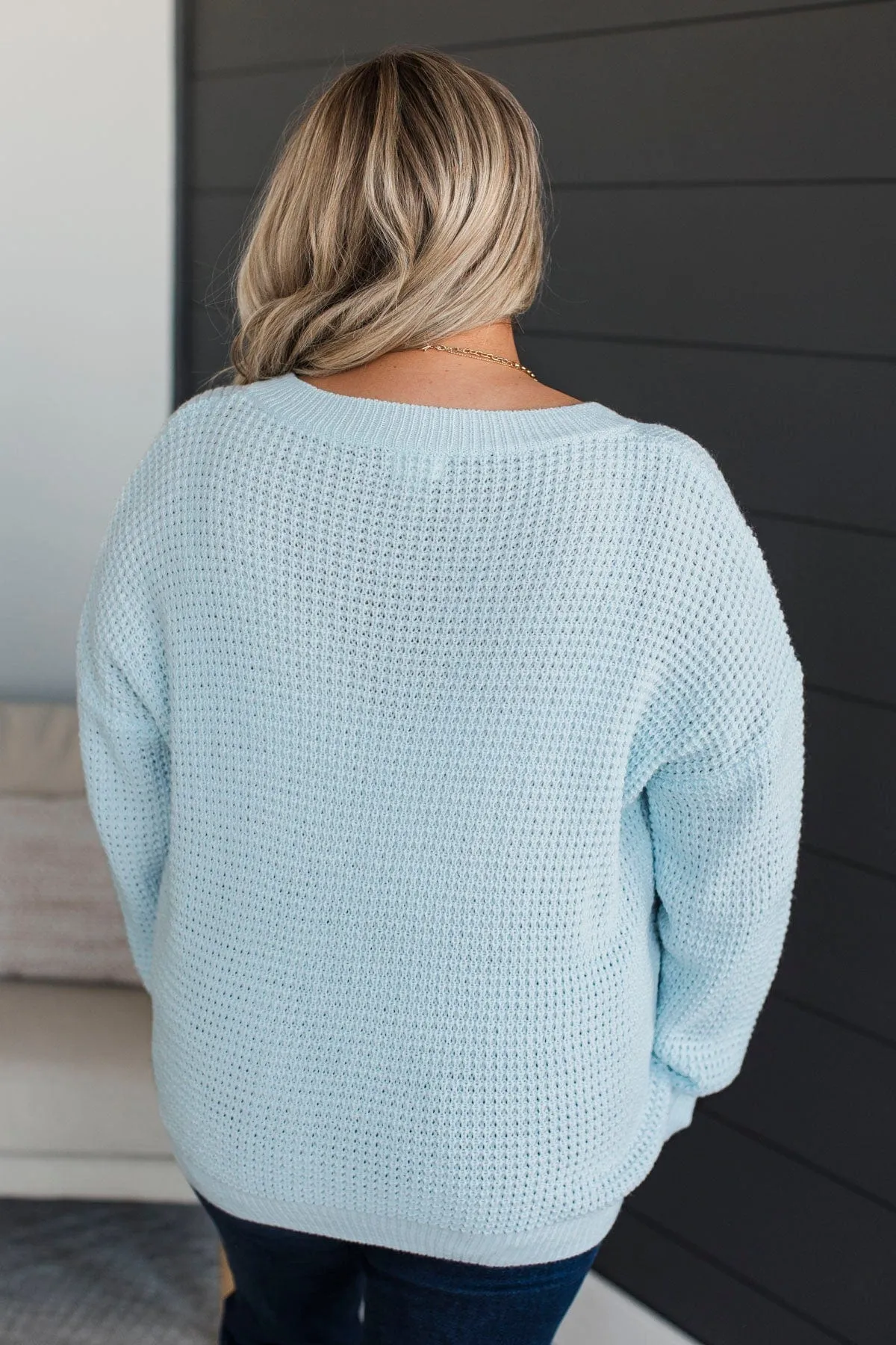 Inspiring Love V-Neck Sweater- Light Blue