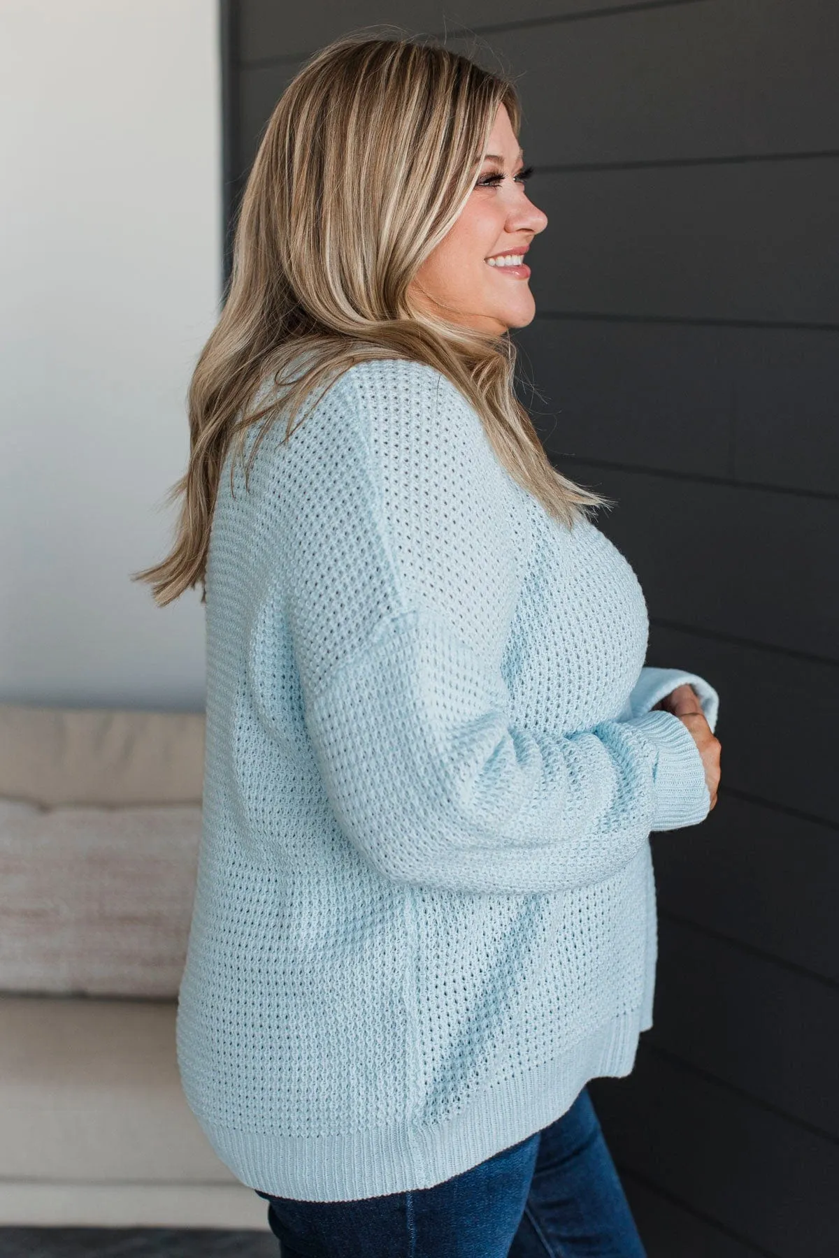 Inspiring Love V-Neck Sweater- Light Blue