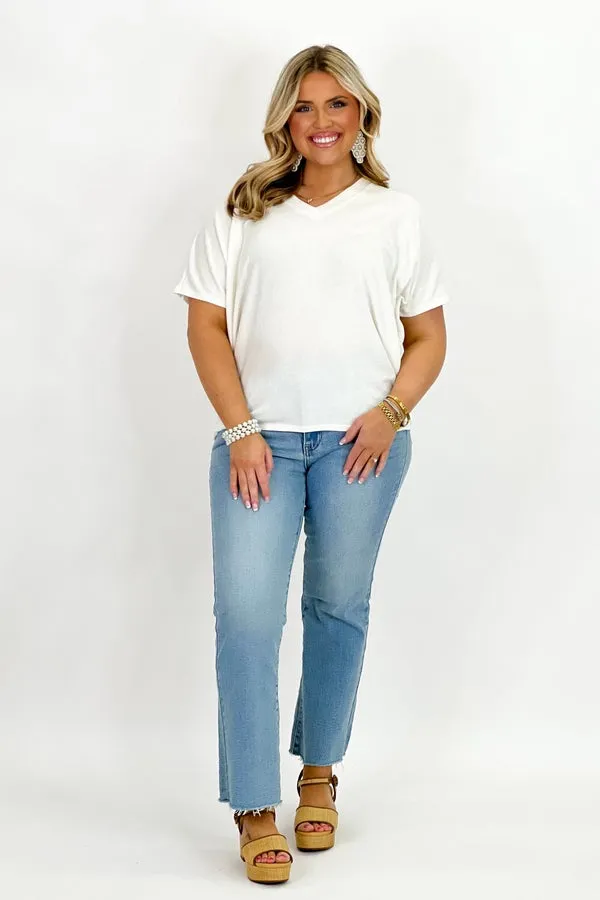 Ivory Short Sleeve V-Neck Top
