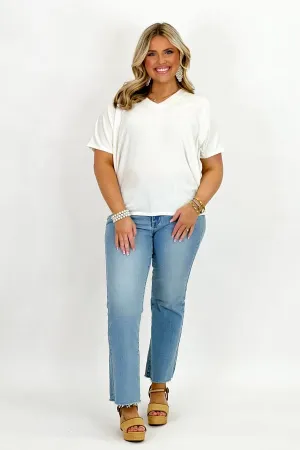 Ivory Short Sleeve V-Neck Top