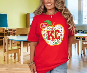 KC Apple School Icons WITH text in arrowhead Red Tee or Sweatshirt