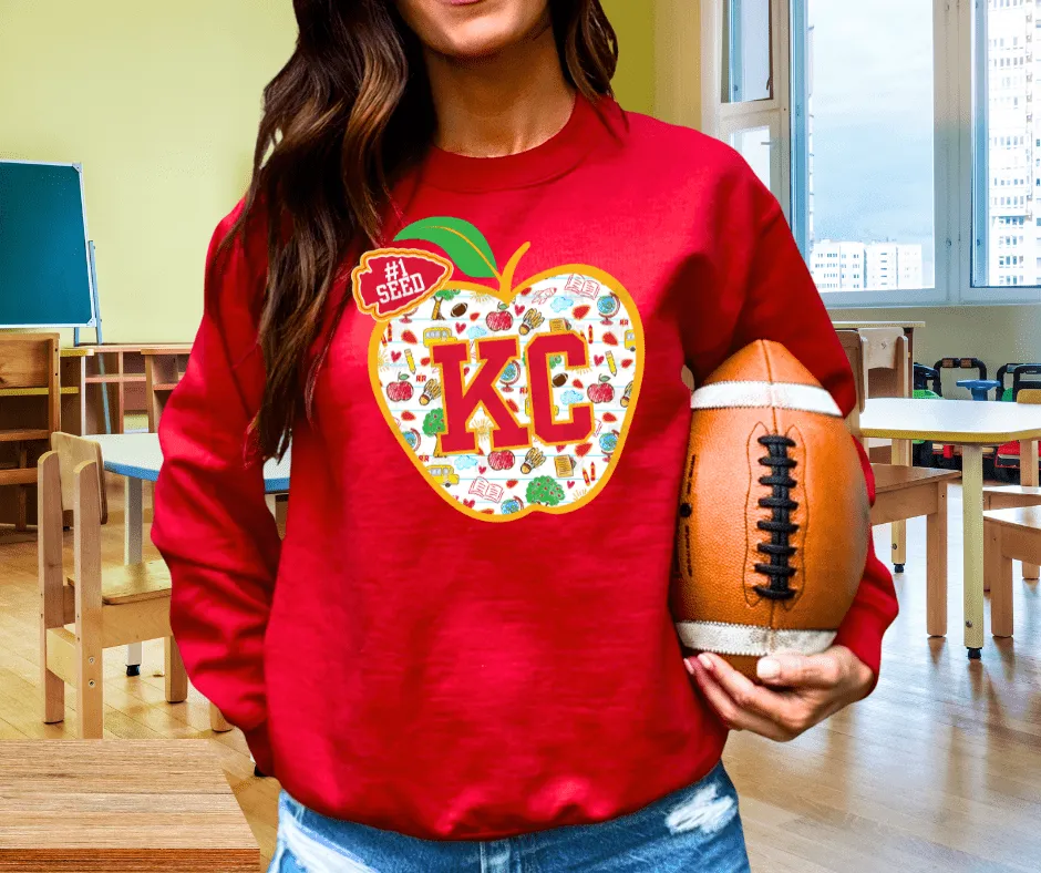 KC Apple School Icons WITH text in arrowhead Red Tee or Sweatshirt
