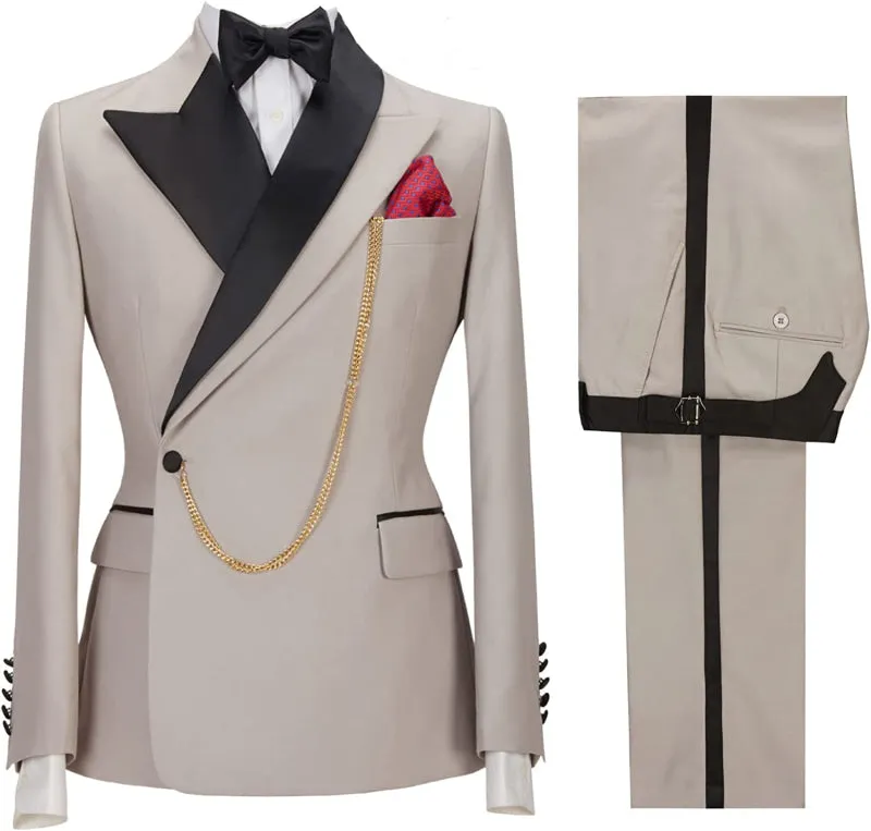 Khaki Peaked Lapel Two Pieces Tailor-made Prom Suits Slim Fit Tuxedo One Button Jacket Pants